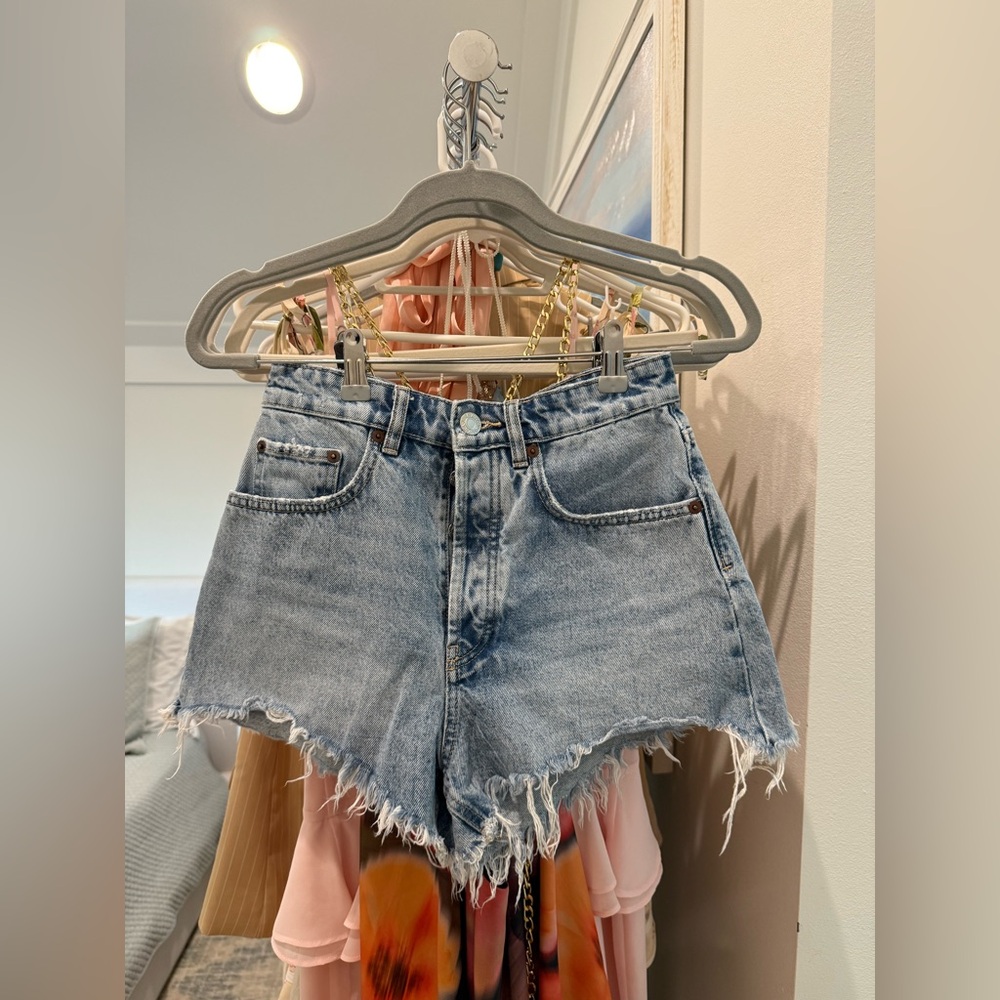 Zara Distressed Blue Jean Shorts
